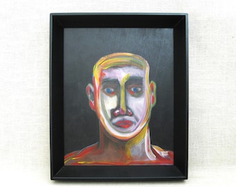 Contemporary Male Portrait Painting, Original Framed Wall Art of Men Fine Art Home Décor