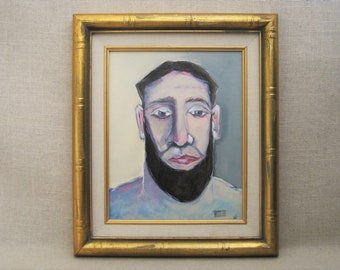 Man with Beard Male Portrait Painting Framed in Gold Vintage Frame Original Fine Art Painting