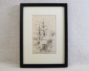 Original Architectural Drawing, Framed Rendering by Alfred Lorenz Mell, Vintage Wall Art Chicago Architect