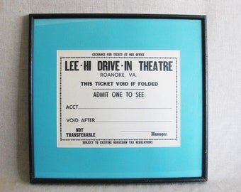 Vintage Framed Drive In Movie Ticket Pass Cinema Memorabilia Roanoke Virginia Framed Ephemera Wall Art