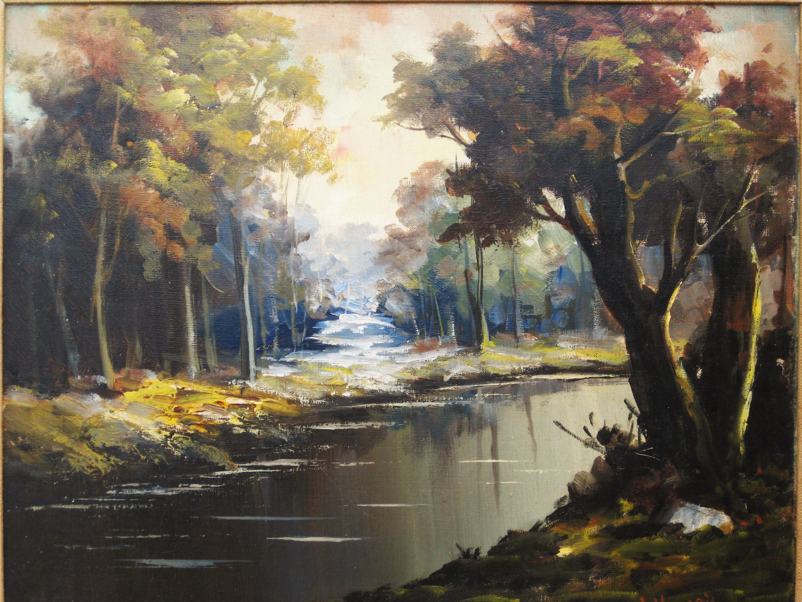 Vintage Landscape Painting, Classical Original Fine Art, Framed in Gold Gilt Frame