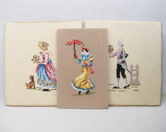 Vintage Needle Point Male and Female Portrait, Hand Embroidery Cottage Home Décor