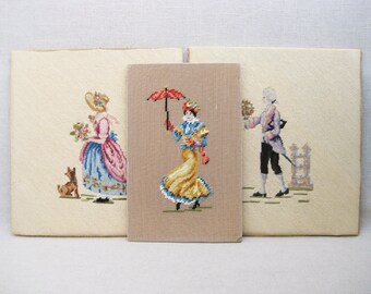 Vintage Male and Female Portrait Needle Point Hand Embroidery Cottage Décor