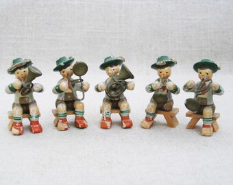 Vintage Male Portrait Wood Miniature Musical Band Figurines Collection Holiday Christmas Village EHO Kunst