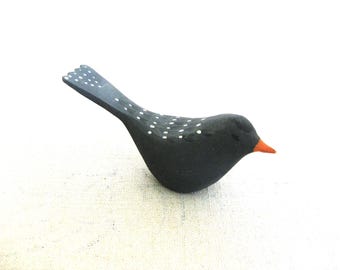 Vintage Folk Art Bird Carving Sculpture, European Swedish Ornithology Figurine