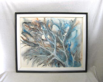 Vintage Tree Landscape Painting, Framed Original Signed Elvin Mauk, Illinois Artist