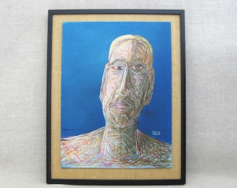 Surreal Modern Male Portrait Painting, Original Contemporary Framed Fine Art Wall Décor for Masculine Interiors