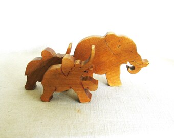 Elephant Wood Toy Block Animal, Vintage Primitive Folk Art Figures, Circus and Jungle Theme Nursery Home Décor
