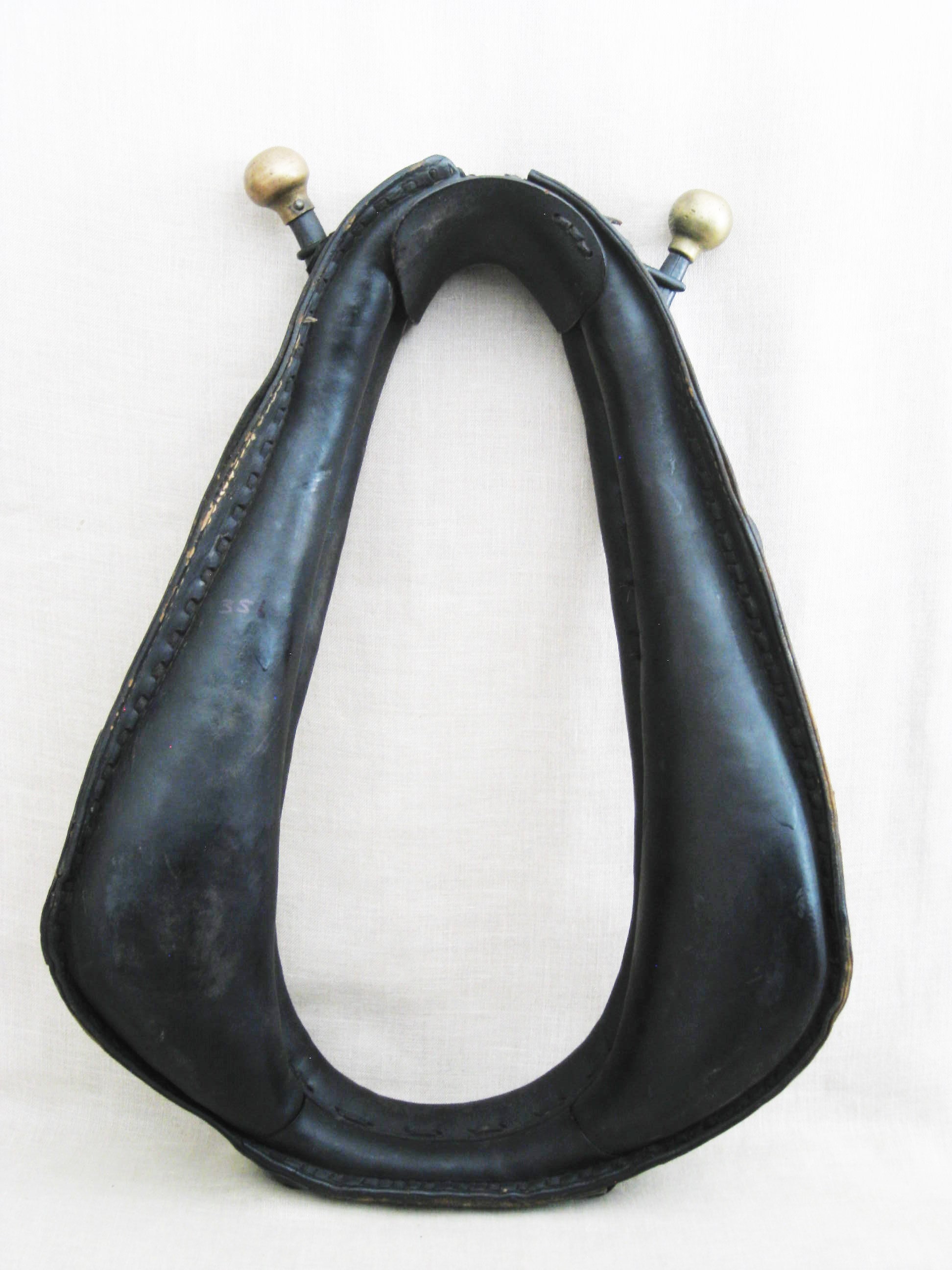 Vintage Black Leather Horse Collar with Hames, Antique Equestrian Tack