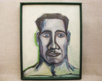 Framed Male Portrait Painting Original Fine Art on Wooden Panel, Paintings of Men Wall Décor