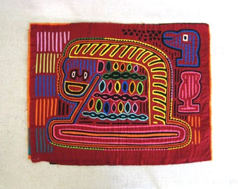 Colorful Mola Folk Art Textiles from South American, Cuna Panama Vintage Wall Hanging, Clothing Embellishments