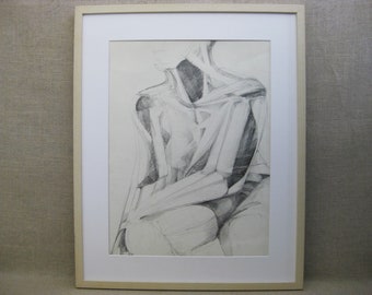 Vintage Female Portrait Nude Drawing, Framed Original Fine Art, Sarah Drower