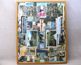 Vintage Religious Collage Crucifix of Antique Post Cards, Framed Original Fine Wall Art