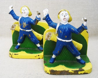 Vintage Golf Bookends Sports Theme Cast Metal Hand Painted Library and Kids Décor