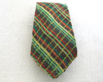 Upcycled Green Stripe Tie, Hand Embroidery, Wool OOAK Preppy Men's Neckwear