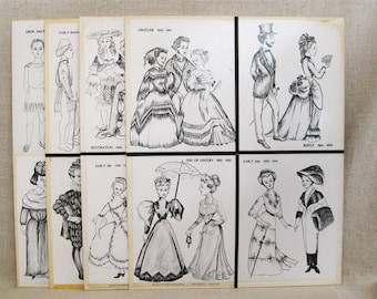 Fashion History Story Board Group of 4 Panels, Vintage Wall Art Home Décor Clothing Styles and Trends