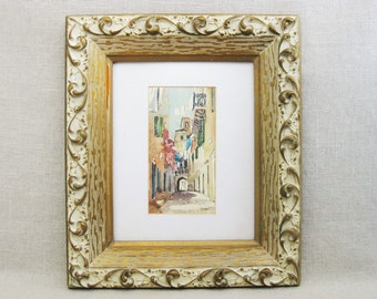 Vintage Landscape Watercolor Painting Urban Architecture Framed Original Fine Art Signed Zini