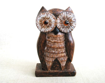 Vintage Folk Art Owl Carving Sculpture, Wildlife Art Signed Spielman
