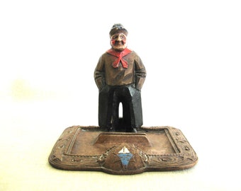 Business Card Holder Syroco Male Figure Folk Art Antique Desk Accessory Office and Home Décor