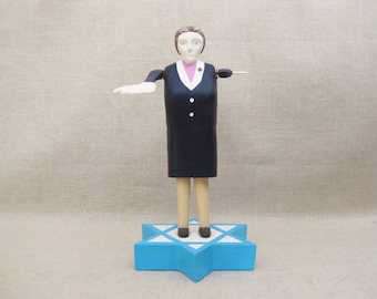 Folk Art Vintage Whirligig Female Portrait Judaica Signed Rubye Copus Hand Carved Wooden Religious Toys