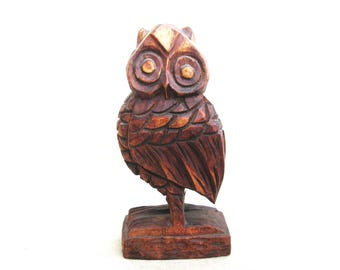Vintage Folk Art Owl Carving Sculpture, Rustic Wildlife Art