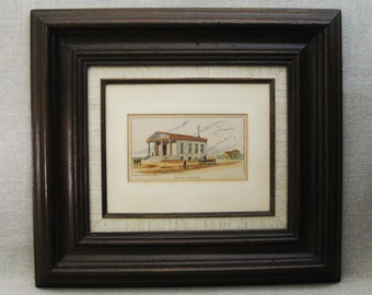 Chicago Architectural Engraving, Vintage Hand Colored Original, Framed A.T Andreas Wall Art