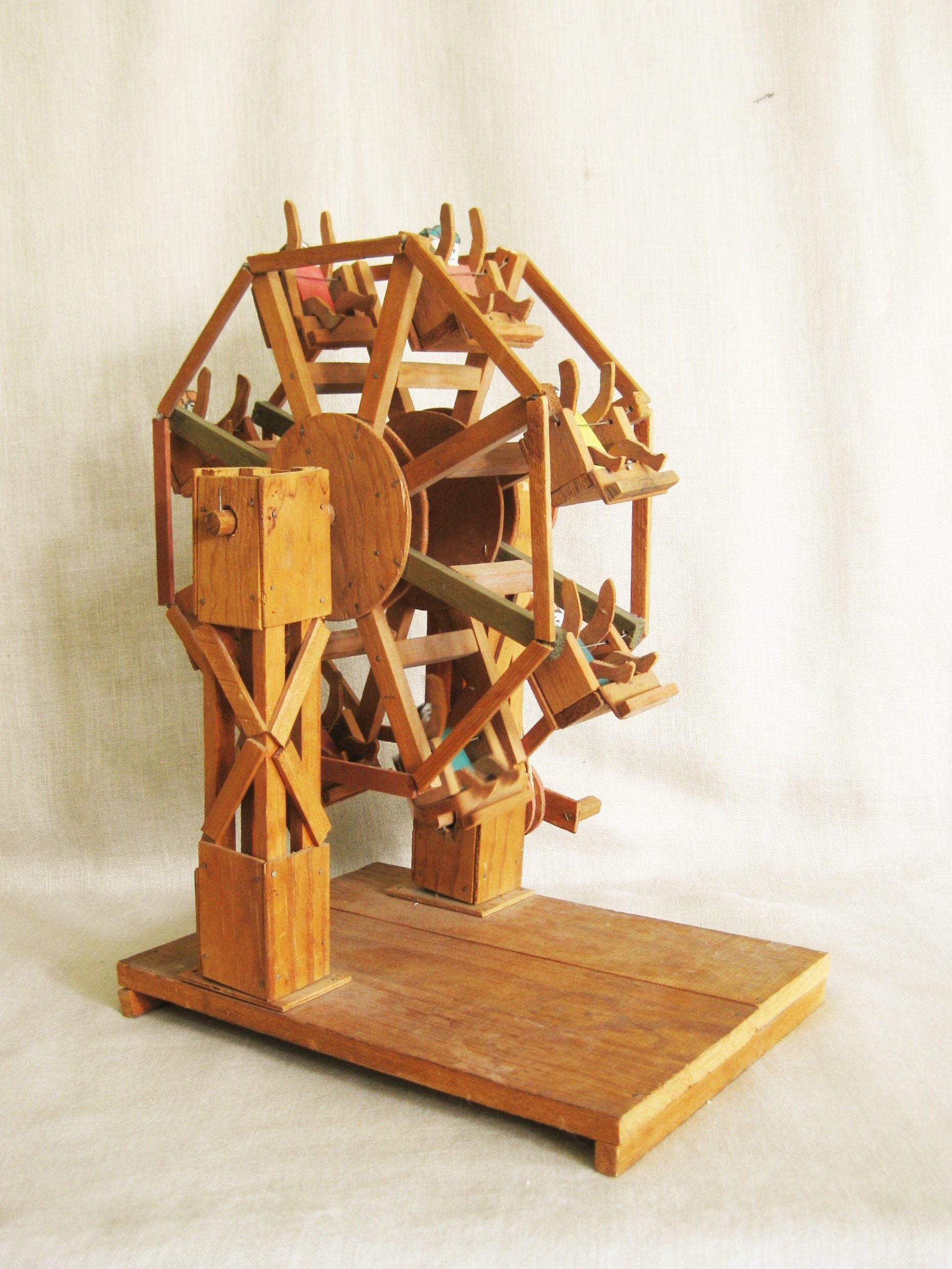 Vintage Folk Art Handmade Wooden Ferris Wheel Toy, Miniature