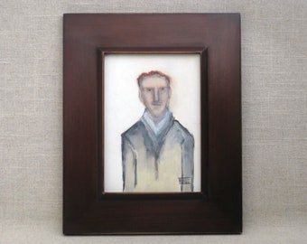Miniature Male Portrait Painting on Wooden Panel, Original Wall Art Gift