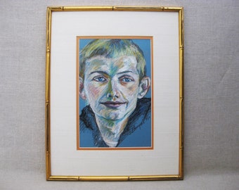Vintage Male Portrait Drawing Mid-Century Framed Original Fine Art