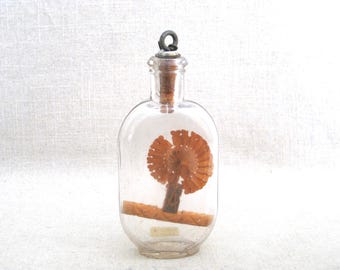 Outsider Folk Art Bottle Whimsey Sculpture, Wood Carving Antique Religious Tramp