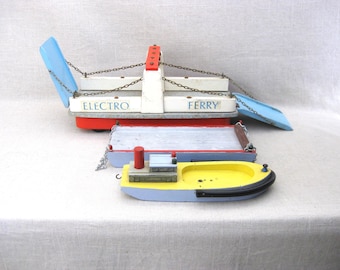 Vintage Wooden Toy Ferry Boat, Wooden Mid-Century Water Craft