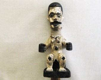 Vintage African Folk Art Ogoni Igbo Marionette Male Portrait Figure Tribal Decor