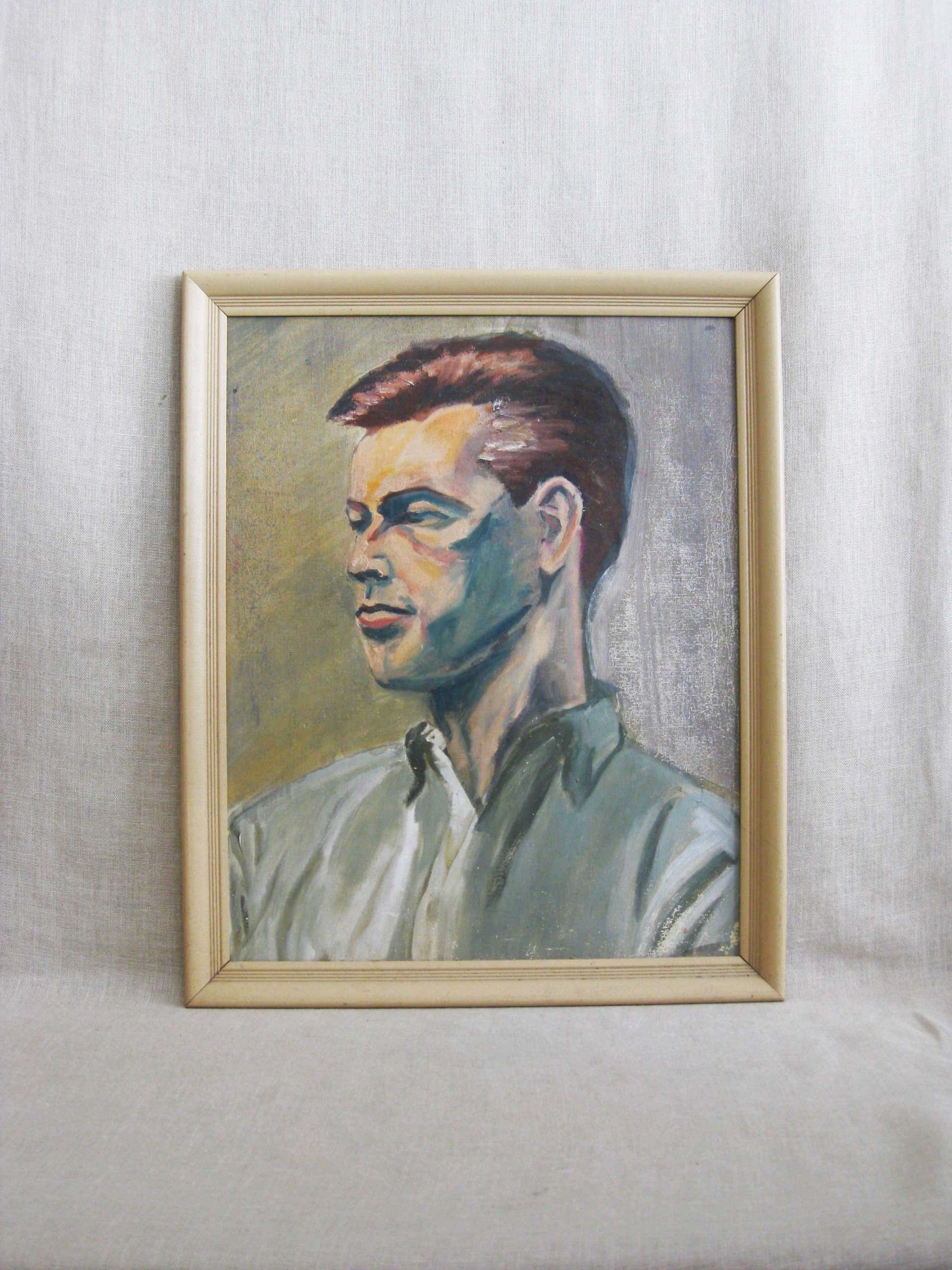 Vintage Male Portrait Painting, Framed Original Fine Art, Portraiture
