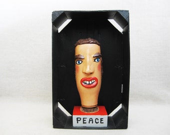 Folk Art Male Bust Sculpture, Assemblage Wall Art or Table Home Décor Housewarming Gift