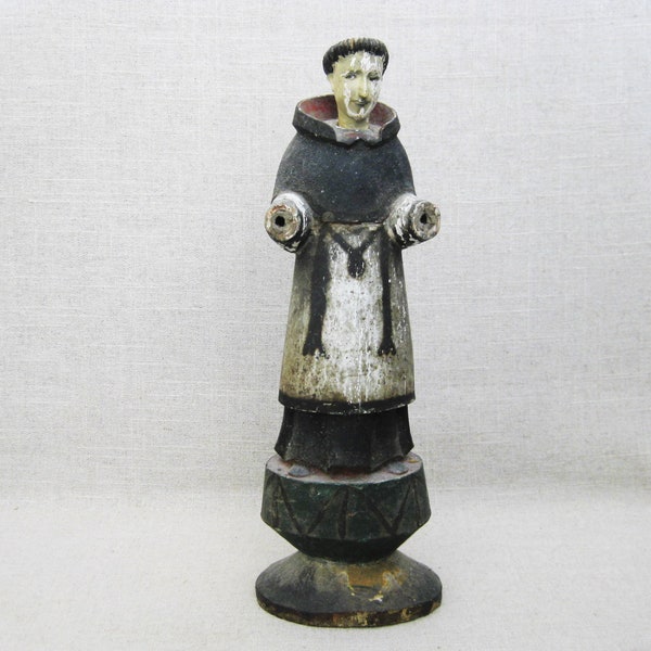 Vintage Santos Religious Folk Art Carved Wood Statue of Saint Francis Assisi, 19th Century Mexican Latin America
