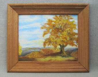 Vintage Fall Landscape Painting Framed Original Fine Art Rustic Cabin and Farm Wall Décor