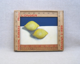 Original Lemon Still Life Painting, Framed Fruit Wall Dining Room Kitchen Décor