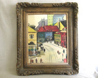 Mid-Century Urban Landscape Painting, Original Framed Watercolor, Signed Kilgore Price Dated 1947 Wall Art Décor