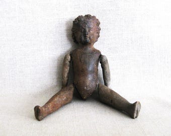 Antique Terracotta Articulated Doll, Mexican Folk Art Ceramic Figurine