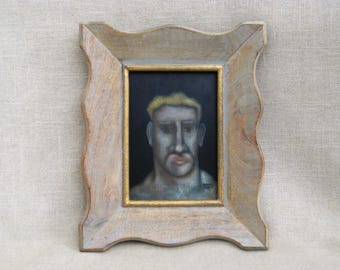 Moody Male Portrait Painting, Original Small Framed Wall Art, Masculine Décor