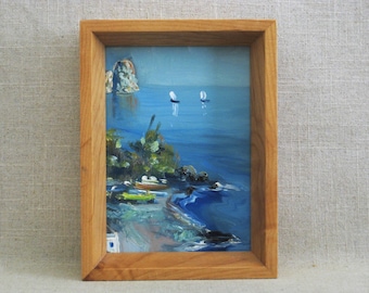 Beach Seaside Landscape Painting, Framed Original Vintage Wall Art, Home Décor Hostess Gift