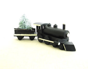 Folk Art Wooden Toy Train, Vintage Locomotive and Transportation Primitive Toys