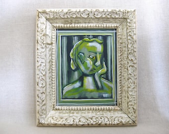 Framed Female Portrait Painting, Original Wall Art, Contemporary Feminine Home Décor