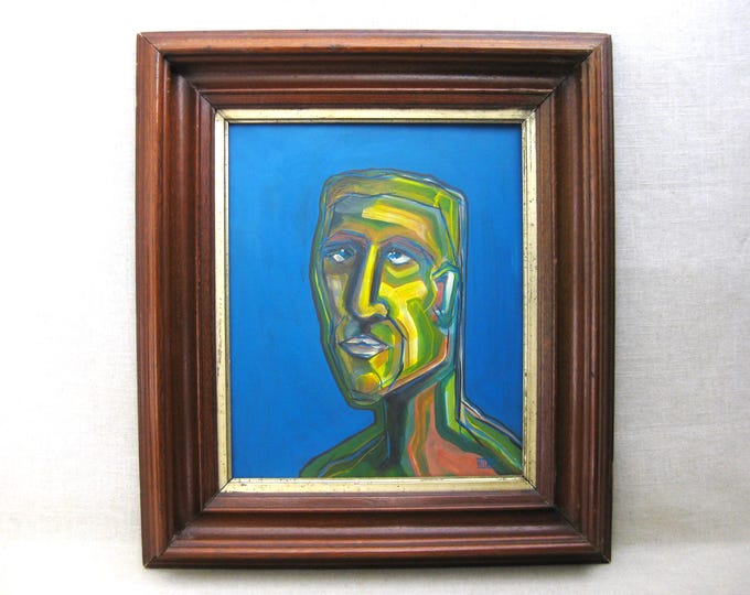 Featured listing image: Colorful Abstract Male Portrait Painting, Contemporary Original Framed Wall Art, Masculine Home Décor