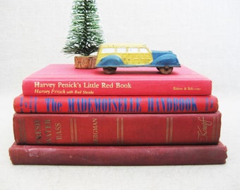 Decorative Red Books Library Shelf Décor Rustic Cabin Office, Vintage Literary Library Gift