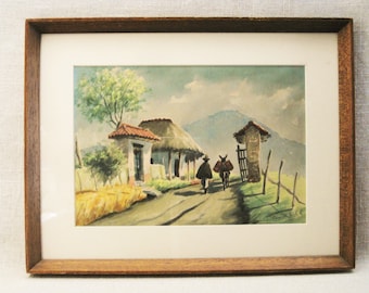 Vintage Landscape Painting Watercolor South American Art by Eduardo Nieto