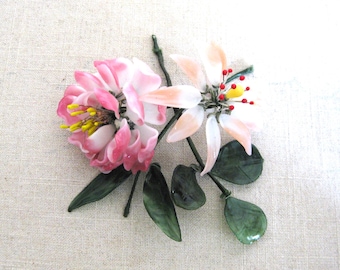 Glass Peony, Pink Flowers on Stem, Floral Supplies, Vintage Arts and Craft, Assemblage