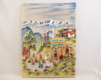 Embroidered Landscape Asian Wall Hanging, Textile Fiber Art Tapestry Home Décor