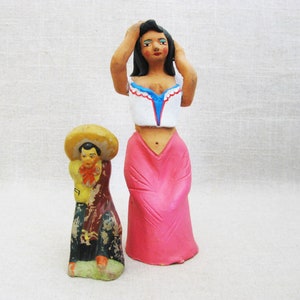 Folk Art Ceramic Female Portrait Sculpture, Vintage Mexican Figures, Latin American Collectibles