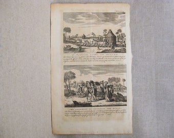 Antique Engraving, John Harris, Travel and Voyage, Tartars, Mongolian, 18th Century Bookplate